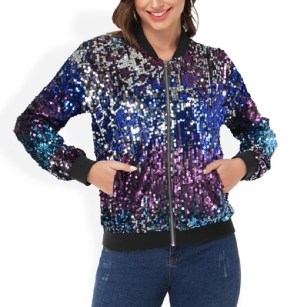 ANNA KACI OMBRE SPARKLE BOMBER JACKET